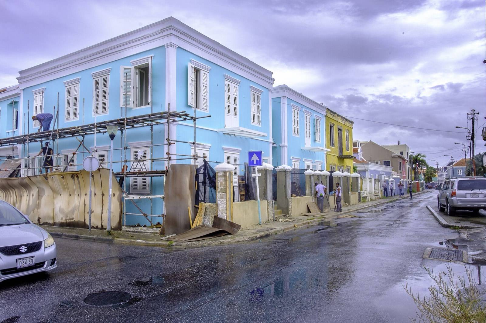 A quiet street of restored townhouses in the Pietermaai quarter of Willemstad