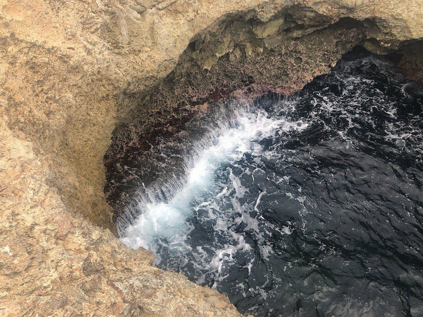 Spray bursting from the rocky limestone point at Watamula on the northwest tip of Curaçao